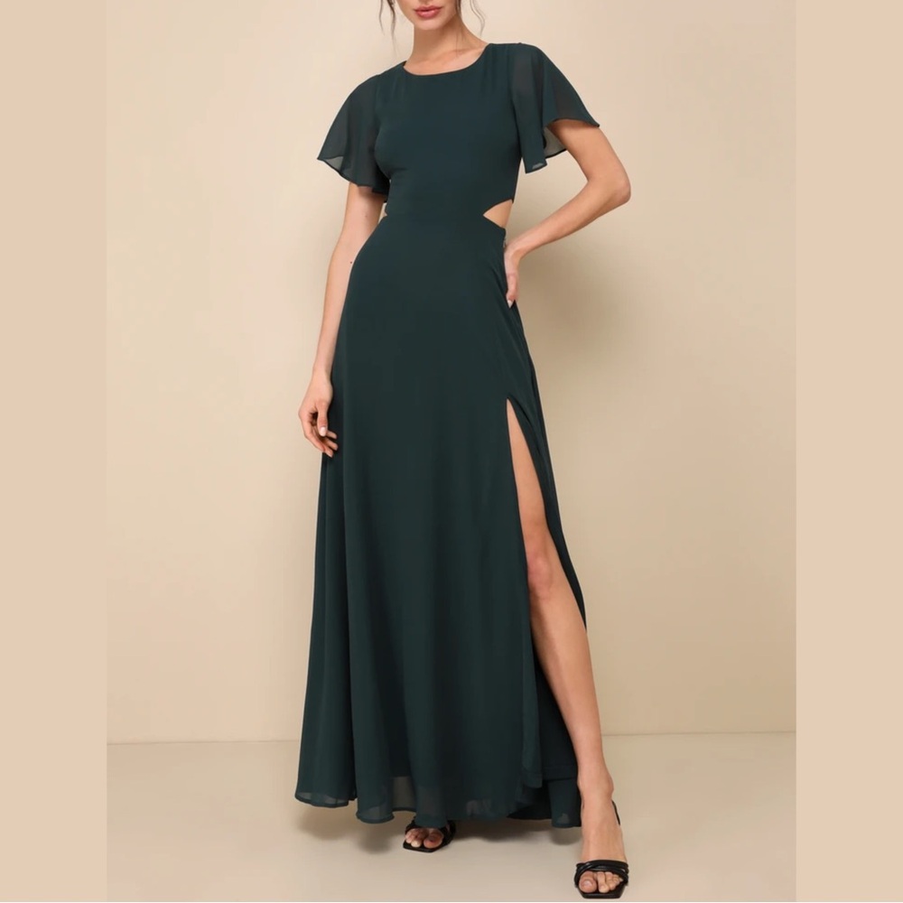 Lulu’s Garden Bliss Emerald Green Cutout Maxi Dress